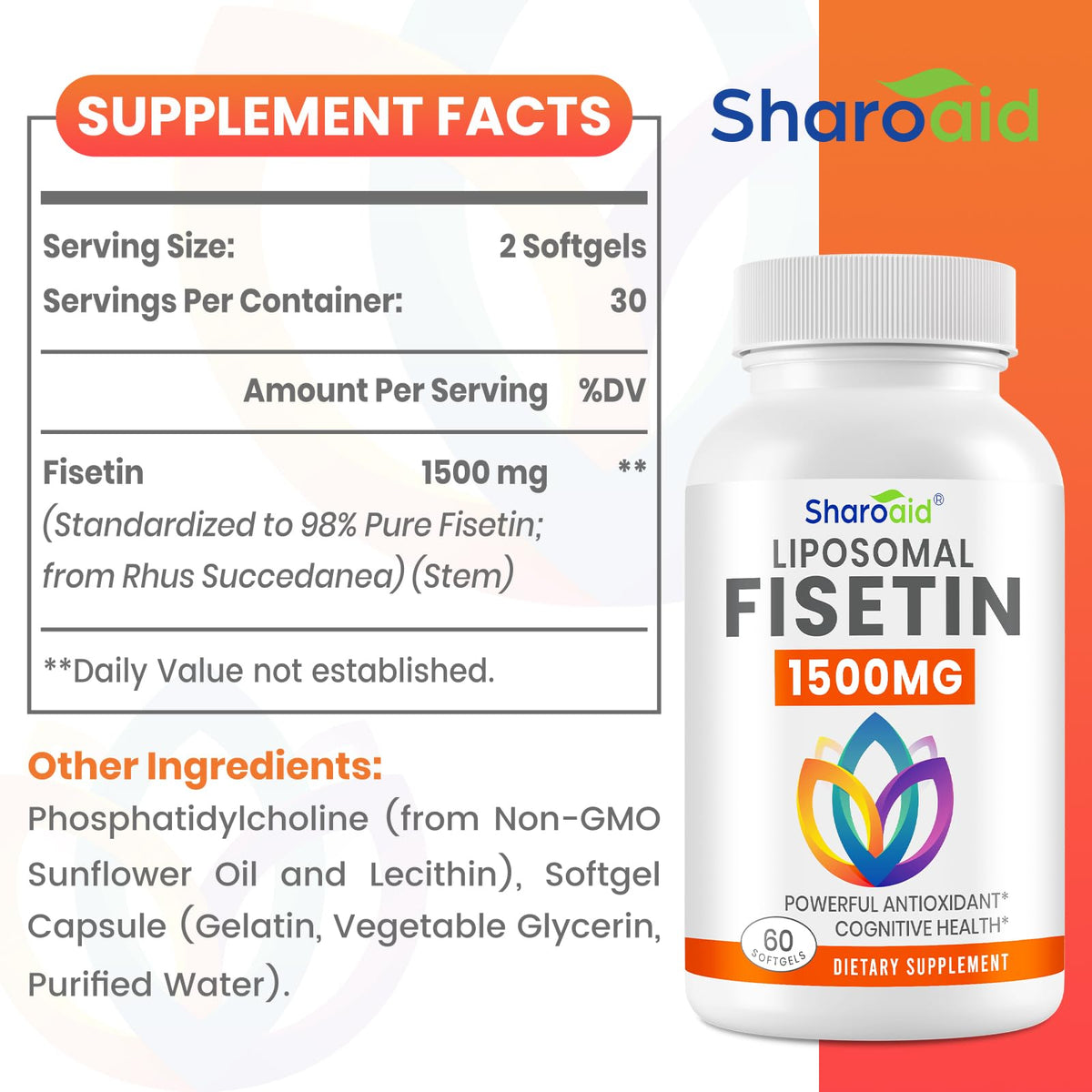 Gélules de Fisetin 1500 mg avec des fruits sur la table