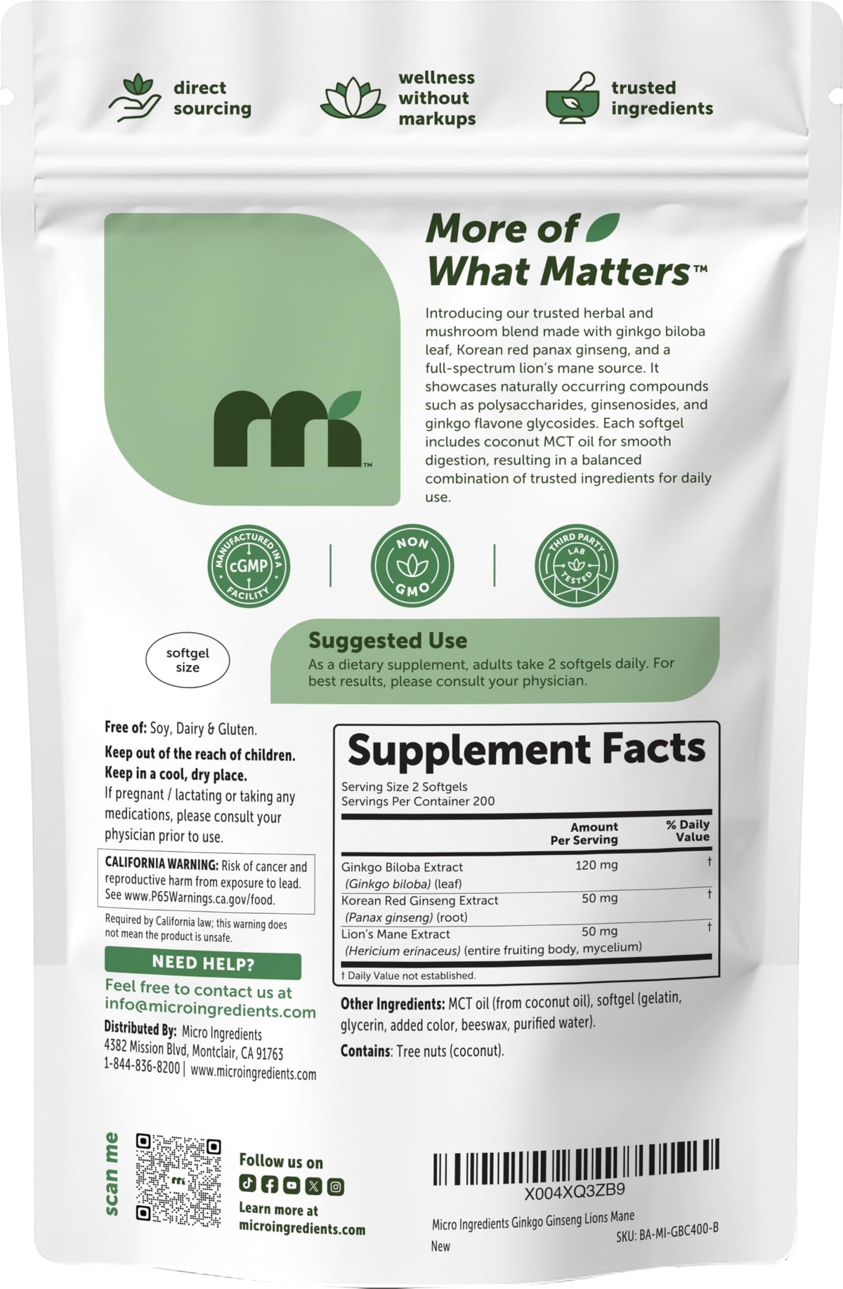 Gélules de ginkgo biloba avec ingrédients naturels