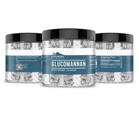 Gélules de Glucomannan Earthborn Elements sur un fond blanc