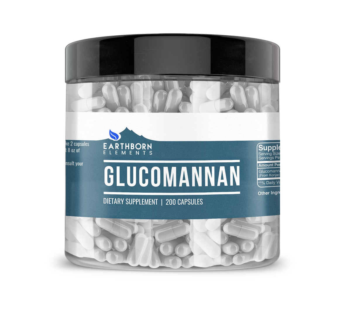 Gélules de Glucomannan Earthborn Elements, vue de face