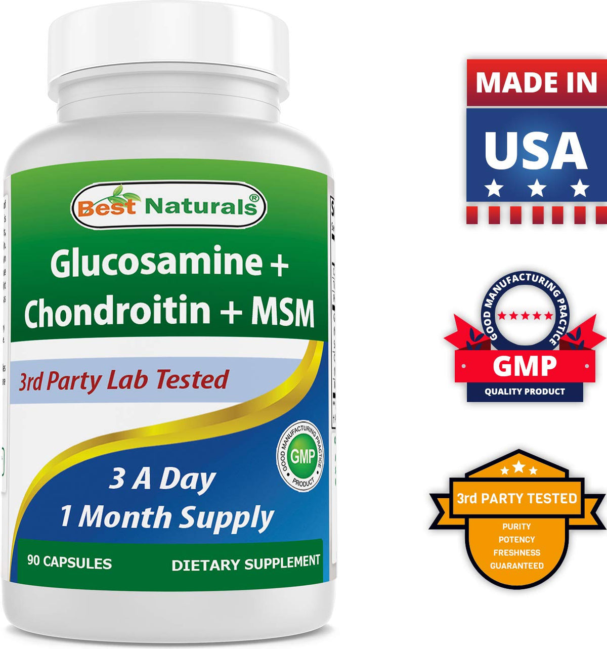 Gélules de Glucosamine Chondroïtine MSM sur une table en bois