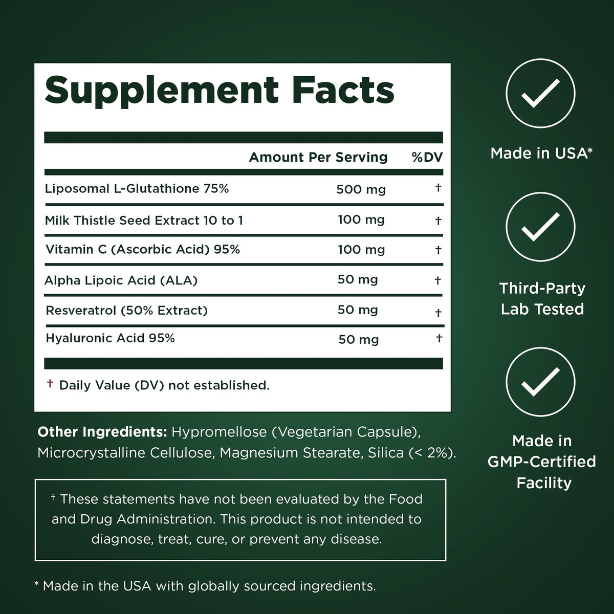 Gélules de glutathion avec un verre d'eau