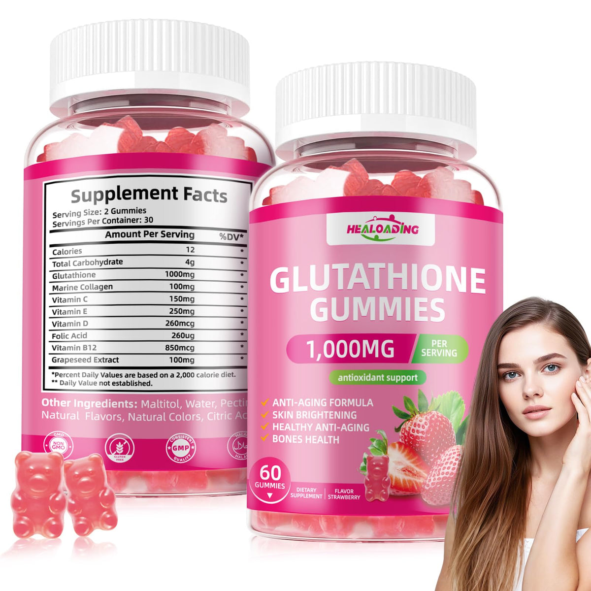 Gélules de glutathion HEALOADING avec ingrédients naturels