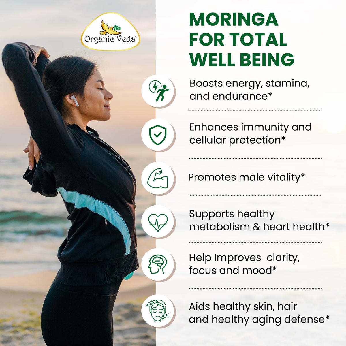 Gélules de graines de Moringa Organic Veda, 120 capsules, présentation
