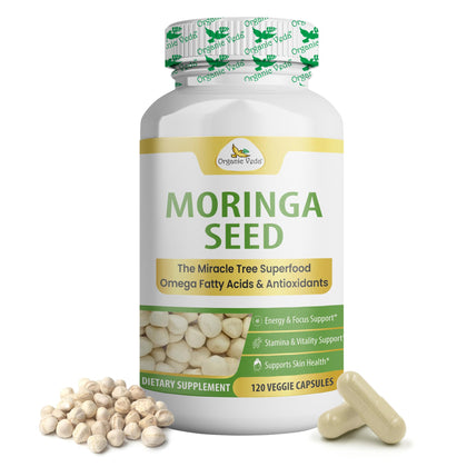 Gélules de graines de Moringa Organic Veda, 120 capsules, vue de face