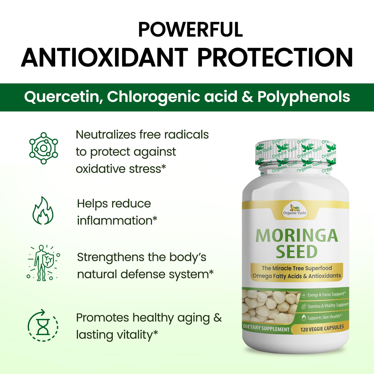 Gélules de graines de Moringa Organic Veda, prise quotidienne