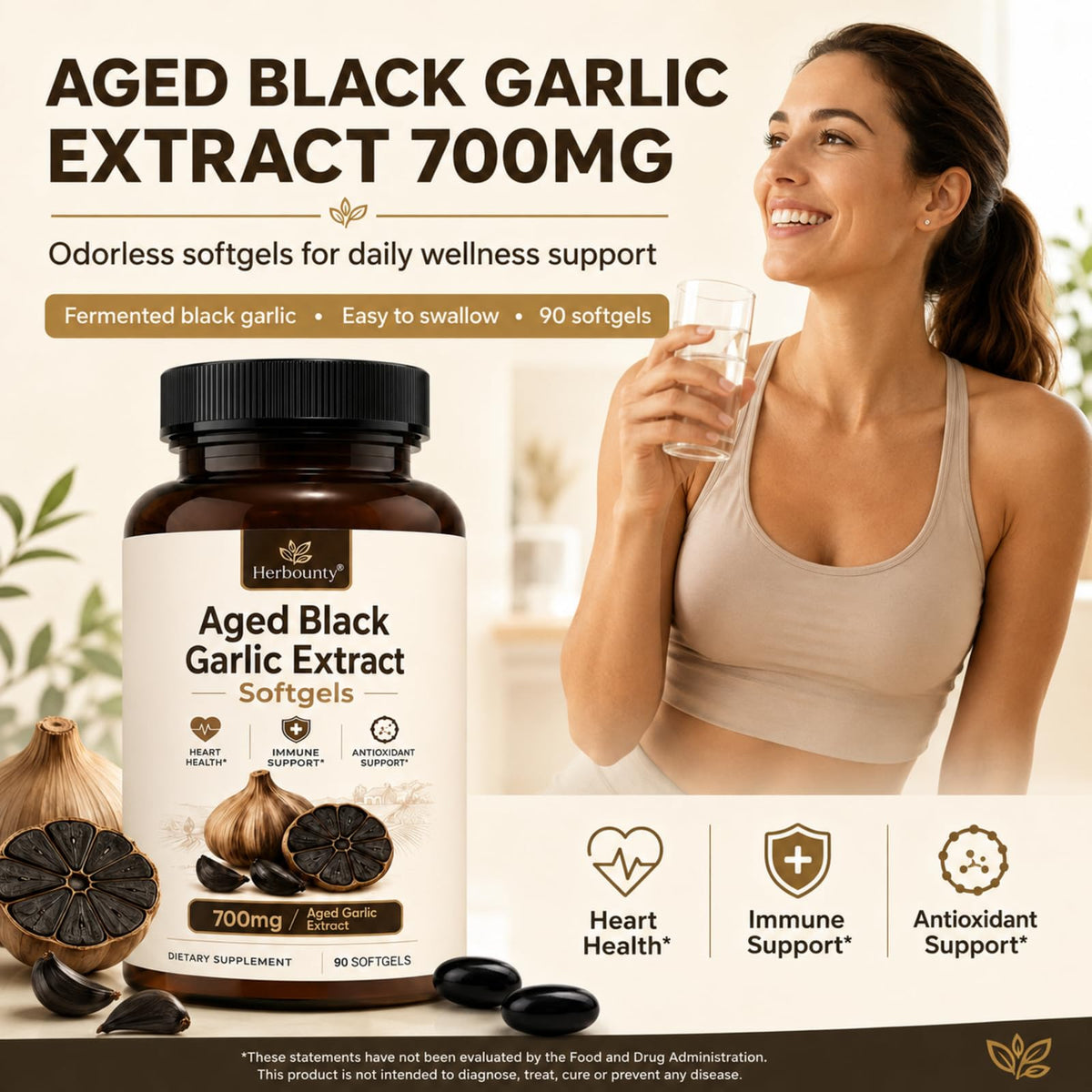 Gélules de Herbounty Extrait de Ail Noir Vieilli sur une table