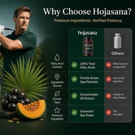 Gélules de HojaSana Saw Palmetto 320mg sur une surface en bois