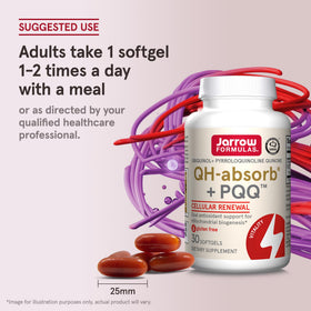 Gélules de Jarrow Formulas QH-Absorb + PQQ sur une table
