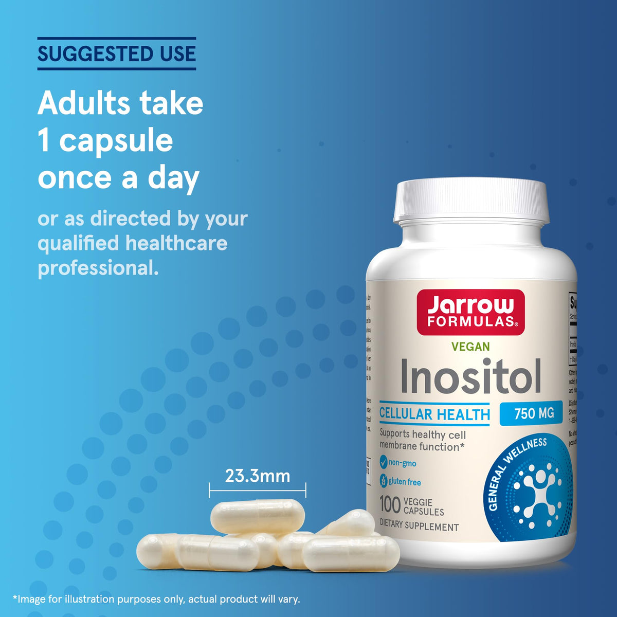 Gélules de Jarrow Inositol 750 mg dans une main
