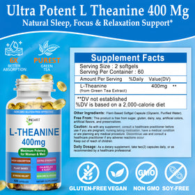 Gélules de JINGYAT L-Theanine 400 mg sur une table en bois