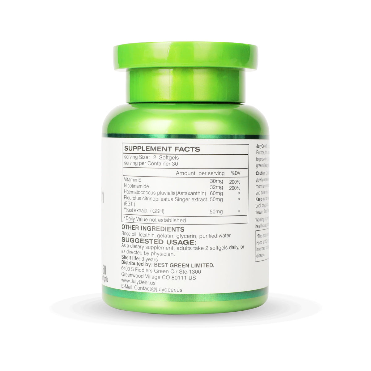 Gélules de JulyDeer Astaxanthine 6mg en présentation
