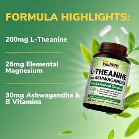 Gélules de L-Theanine 200mg Vitalibre sur une table en bois