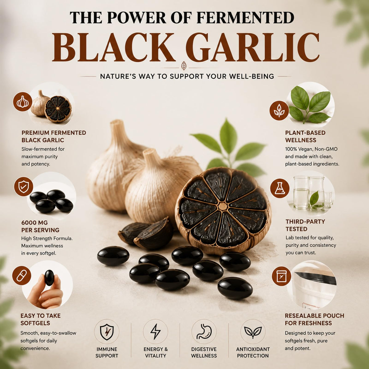 Gélules de Lanural Extrait de Ail Noir Fermenté avec étiquette