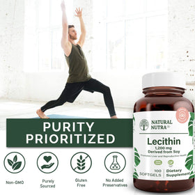 Gélules de lécithine de soja Natural Nutra sur une table