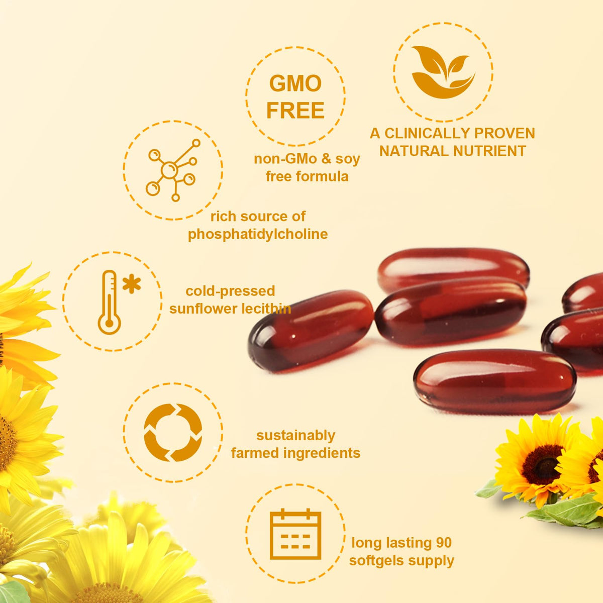 Gélules de Lecithine de Tournesol JulyDeer sur une table