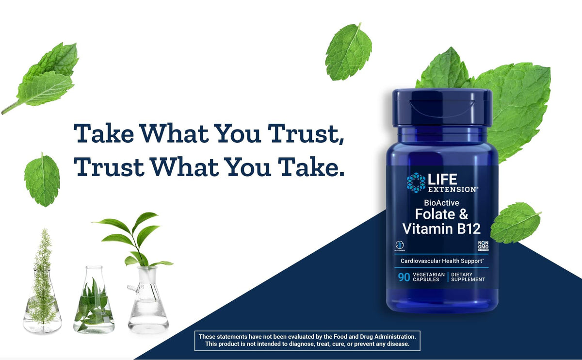 Gélules de Life Extension Folate BioActif et Vitamine B12 dans un bol