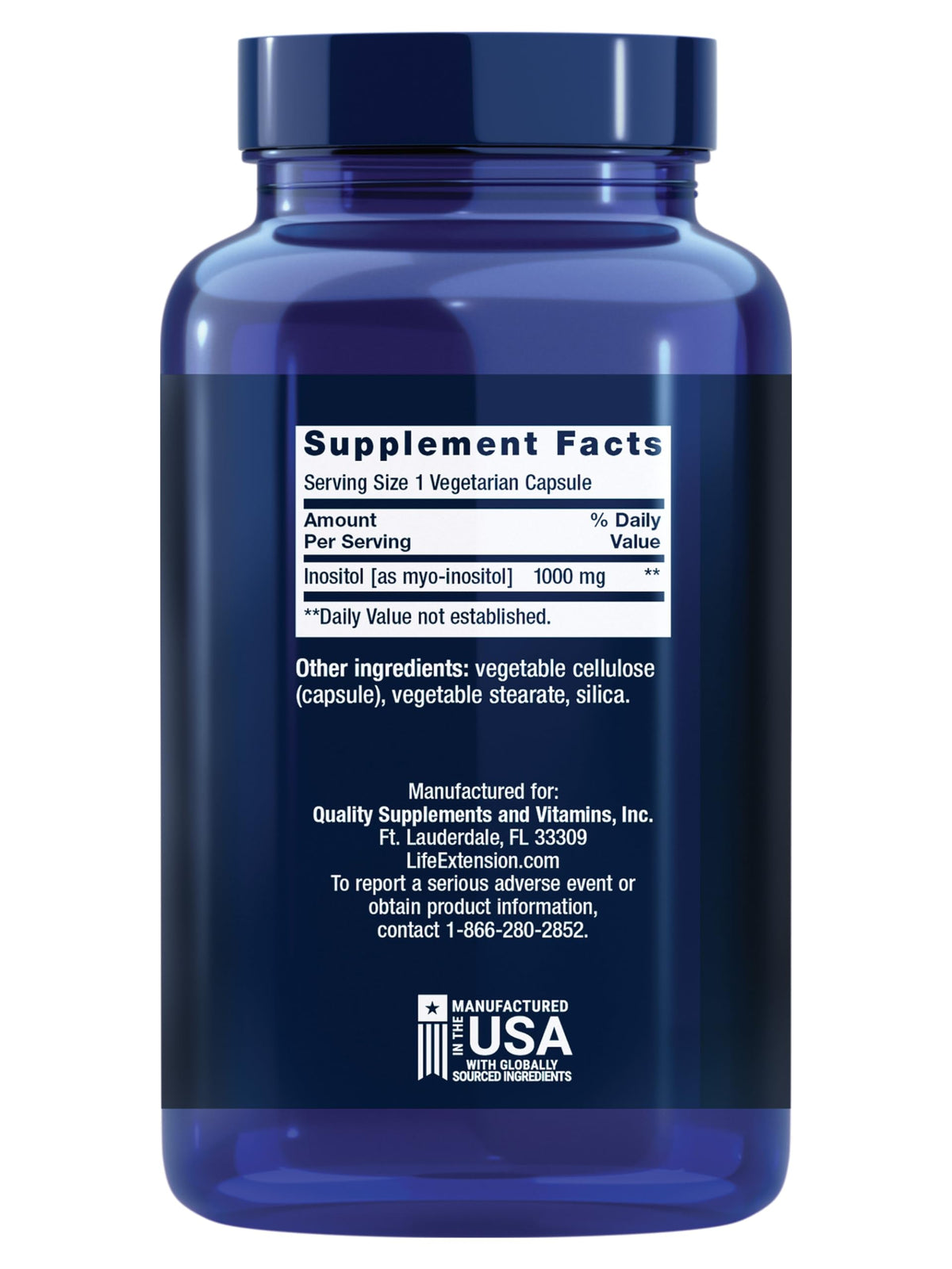 Gélules de Life Extension Inositol Caps 1000 mg sur fond blanc