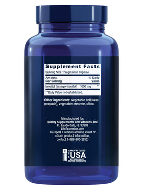 Gélules de Life Extension Inositol Caps 1000 mg sur fond blanc