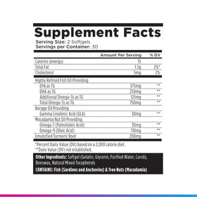 Gélules de Livingood Daily Omega 3 6 9 Plus Curcuma avec d'autres compléments alimentaires