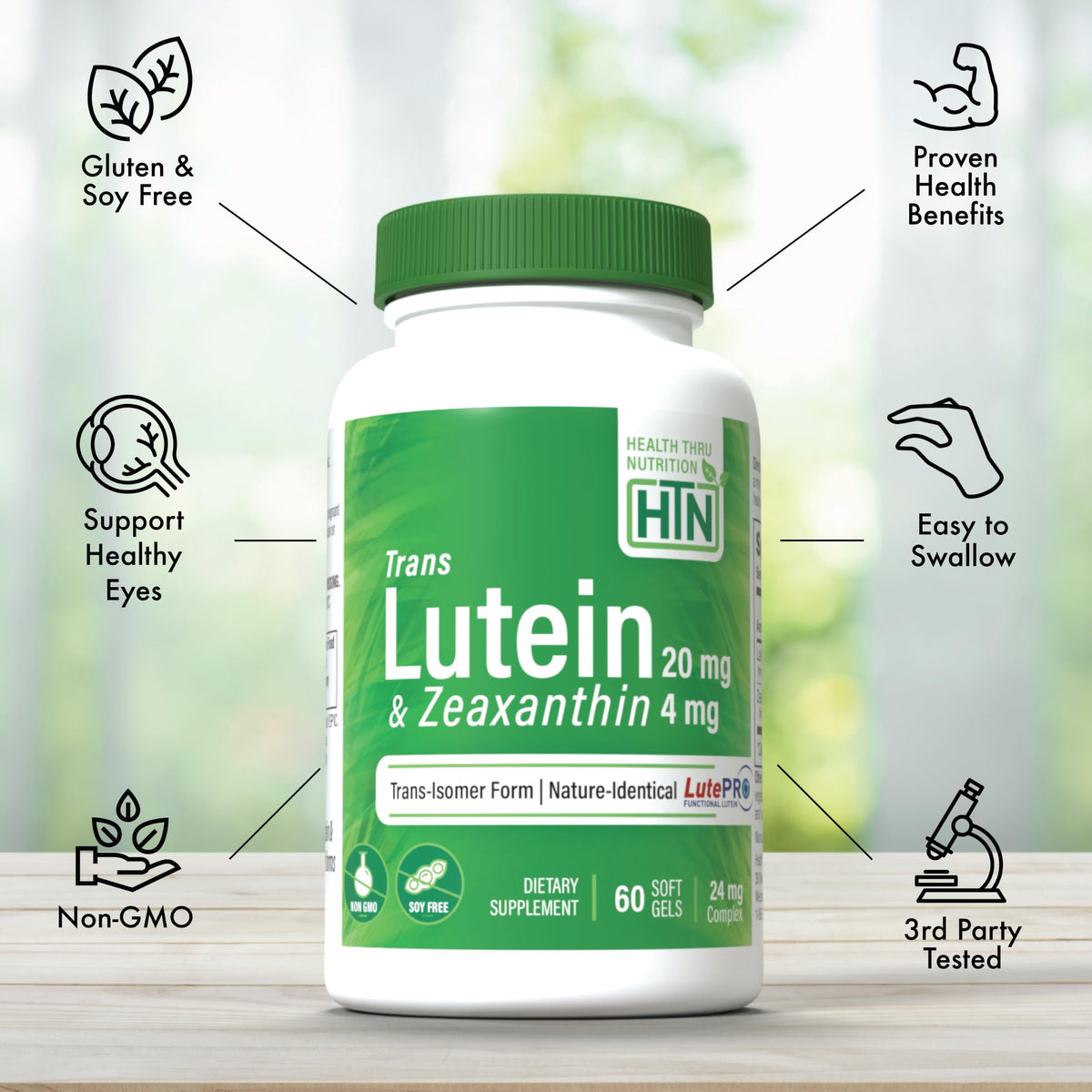 Gélules de Lutein et Zeaxanthin avec un verre d'eau