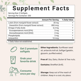 Gélules de Luteine 20mg avec ingrédients actifs visibles