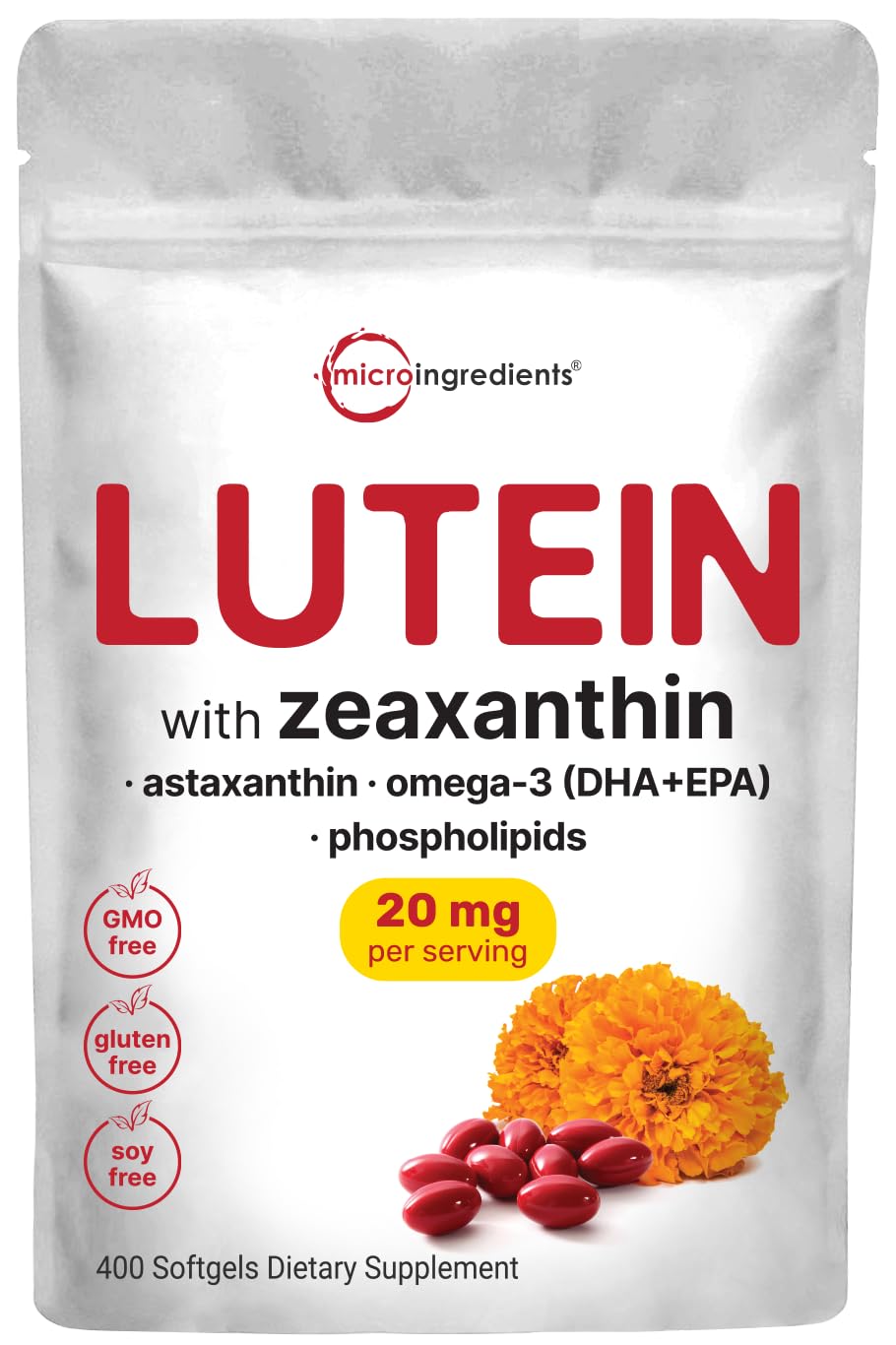 Gélules de Luteine 20mg Micro Ingredients, 400 gélules en boîte