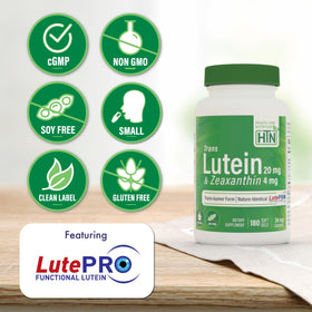 Gélules de Luteine 20mg sur un fond blanc