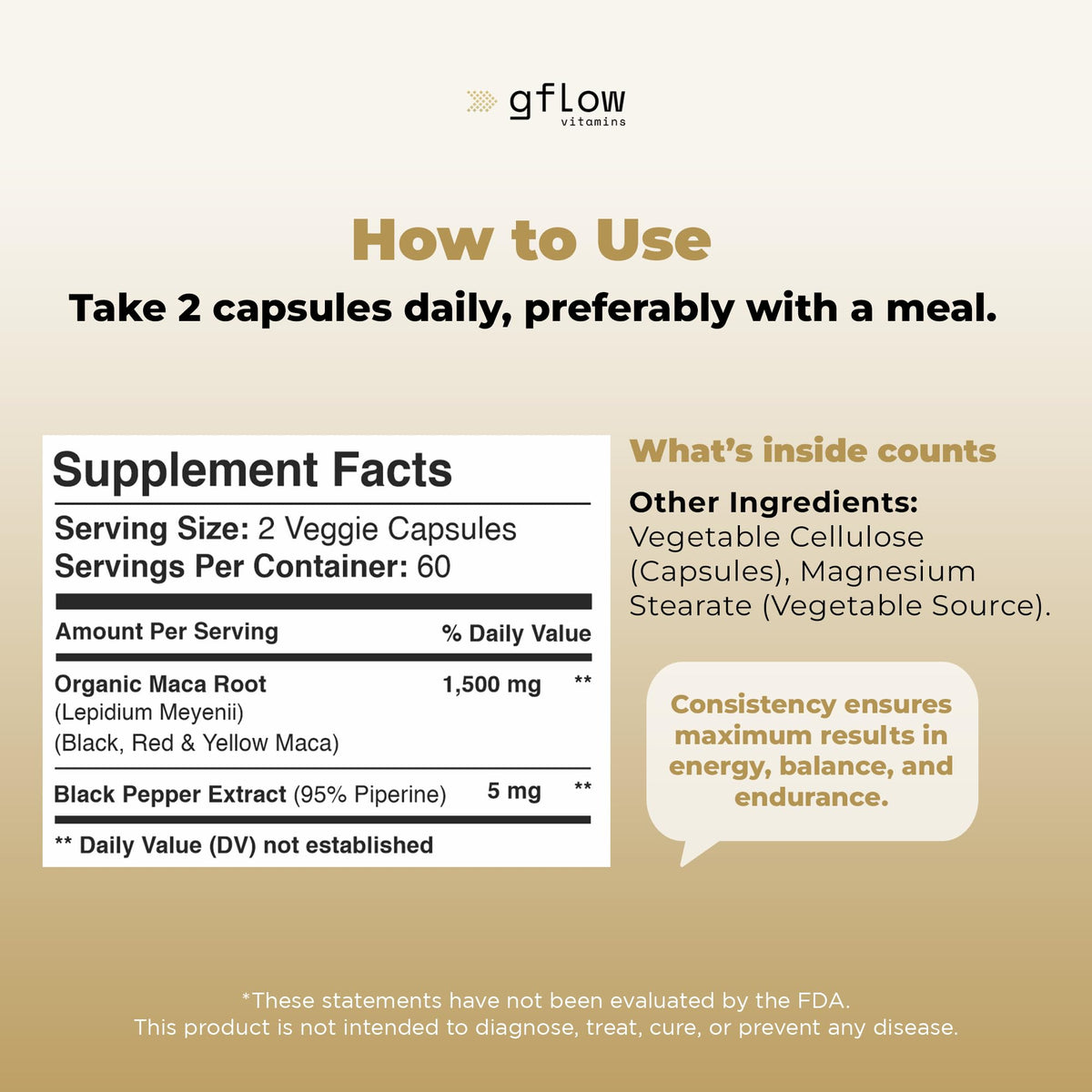 gélules de Maca Bio gflow vitamins avec des ingrédients naturels