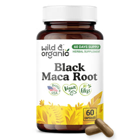 Gélules de Maca Noire Wild & Organic, vue de face de l'emballage