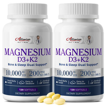 Gélules de magnésium Alliwise avec Vitamine D3 et K2 MK-7, vue de face