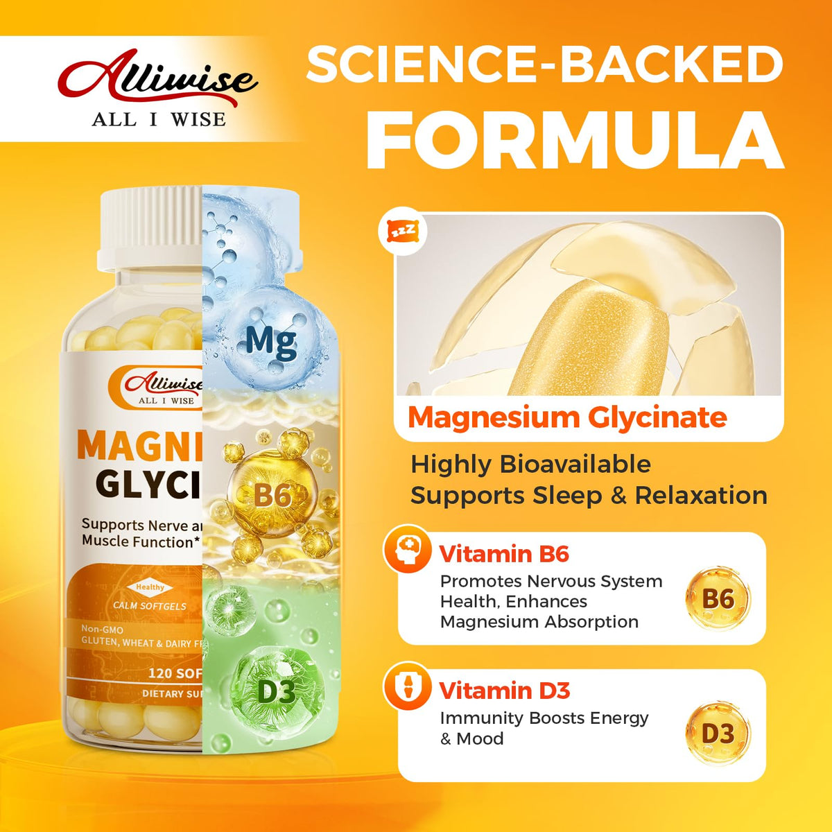 Gélules de magnésium glycinate 400mg d'Alliwise dans une main