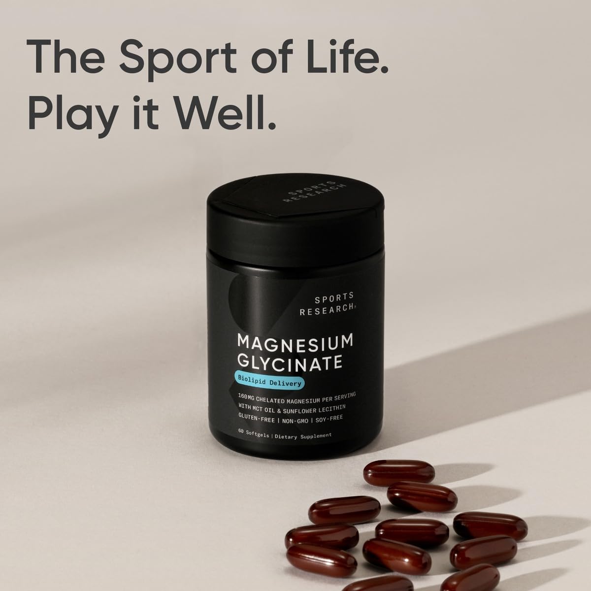Gélules de Magnésium Glycinate de Sports Research avec huile MCT de coco