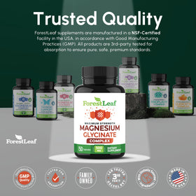 Gélules de magnésium glycinate ForestLeaf sur une table en bois
