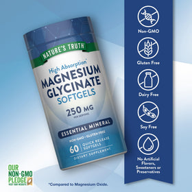 Gélules de Magnésium Glycinate Nature's Truth sur une surface blanche