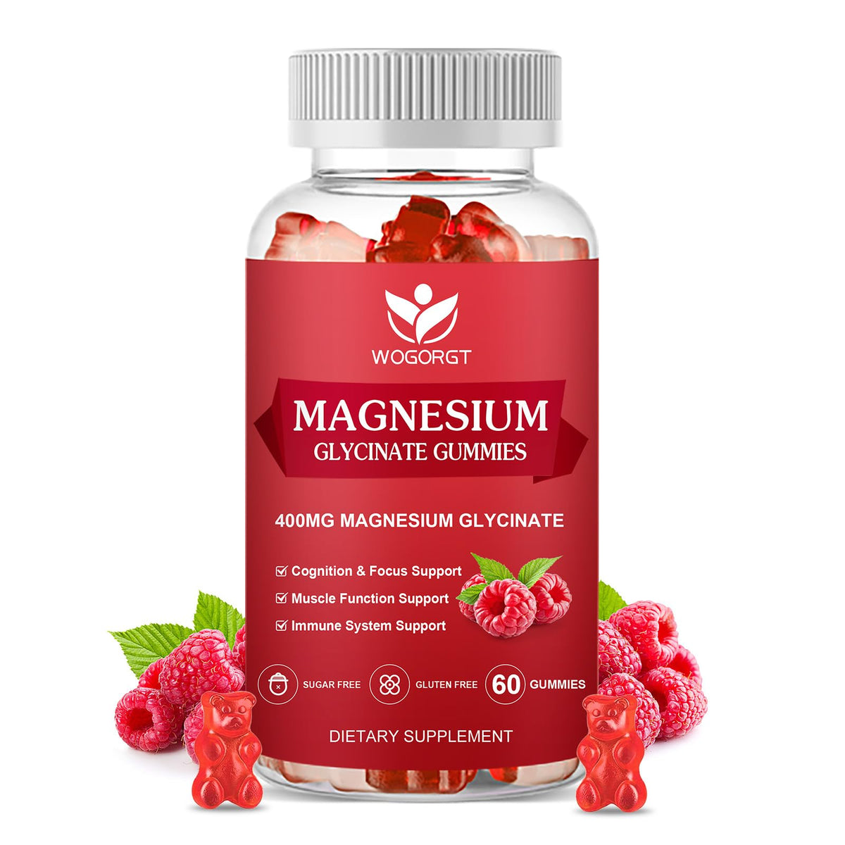 Gélules de magnésium glycinate WOGORGT 400mg 60 unités, vue de face