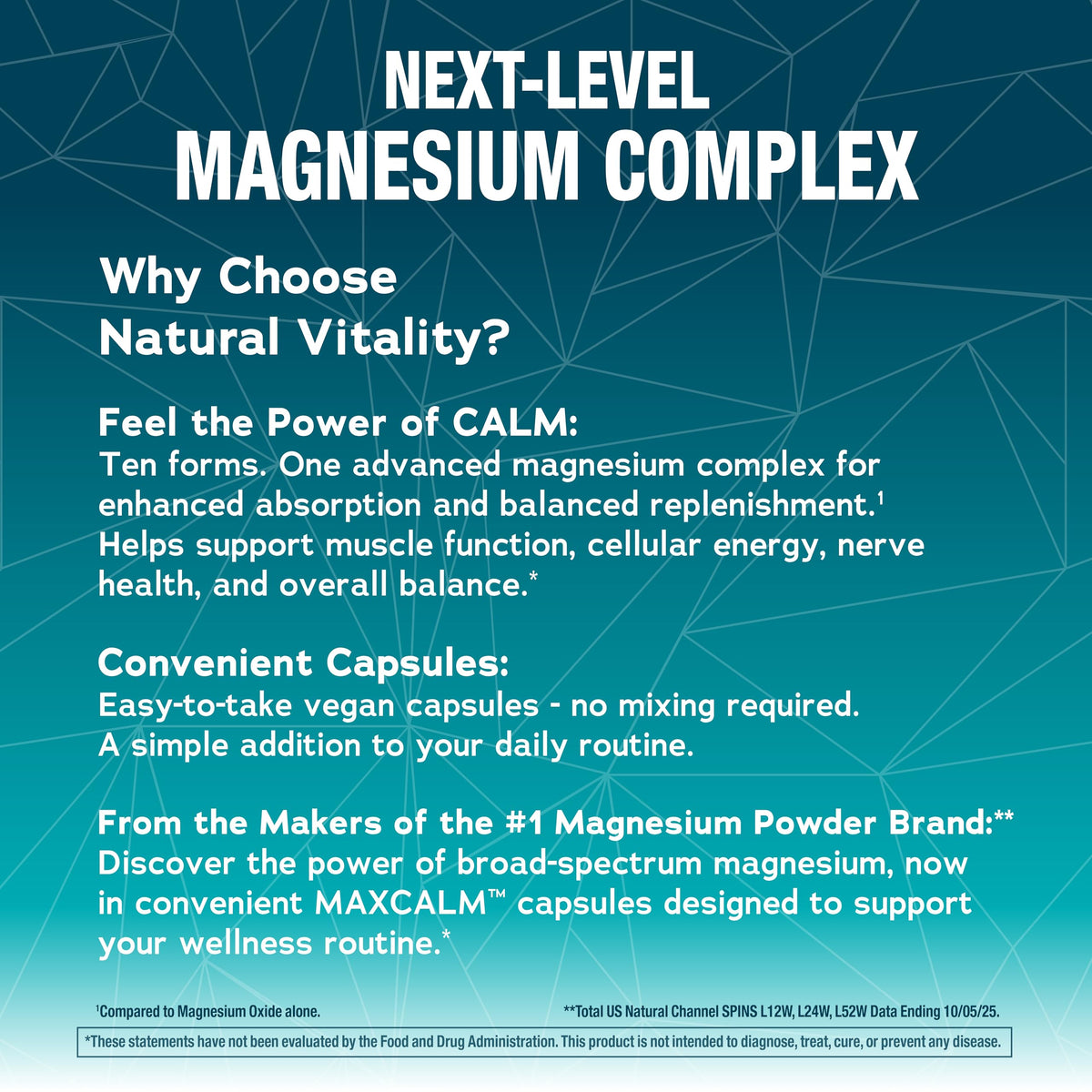 Gélules de magnésium Natural Vitality avec des ingrédients naturels