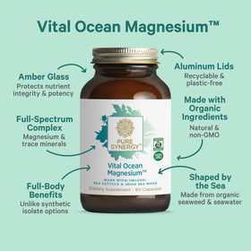 Gélules de magnésium PURE SYNERGY sur une surface en bois