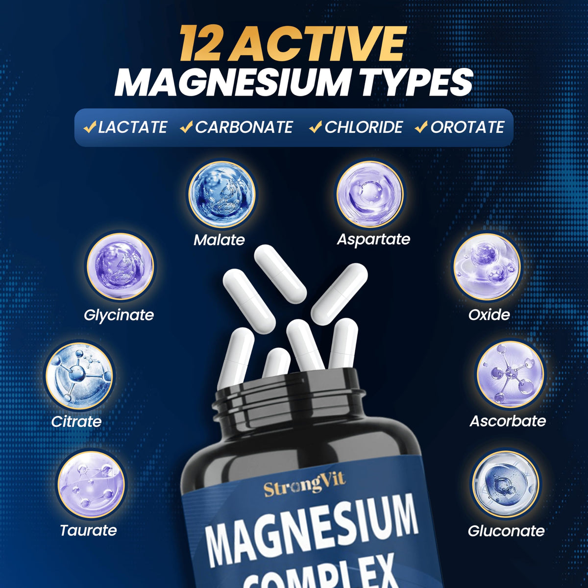 Gélules de magnésium StrongVit sur fond blanc