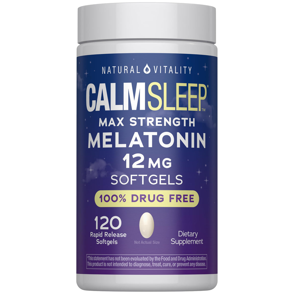 Gélules de mélatonine CALMSleep de Natural Vitality, vue de face
