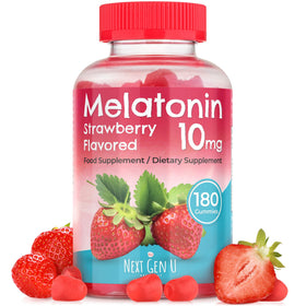 Gélules de mélatonine NGU Next Gen U 10 mg, 180 gélules au goût fraise, vue de face