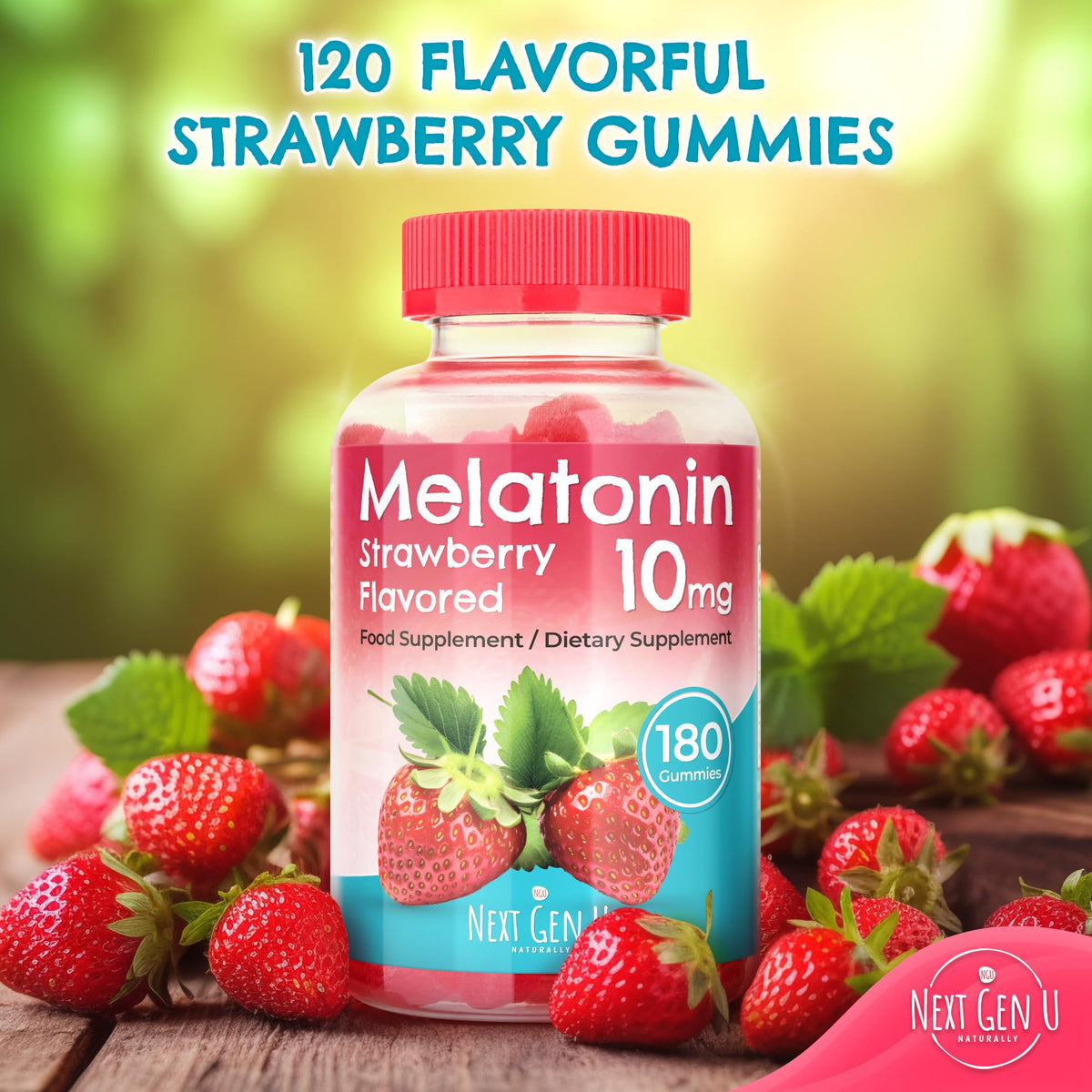 Gélules de mélatonine NGU Next Gen U, 10 mg, avec un fond de nature
