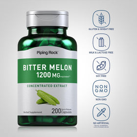 Gélules de melon amer Piping Rock sur une surface en bois