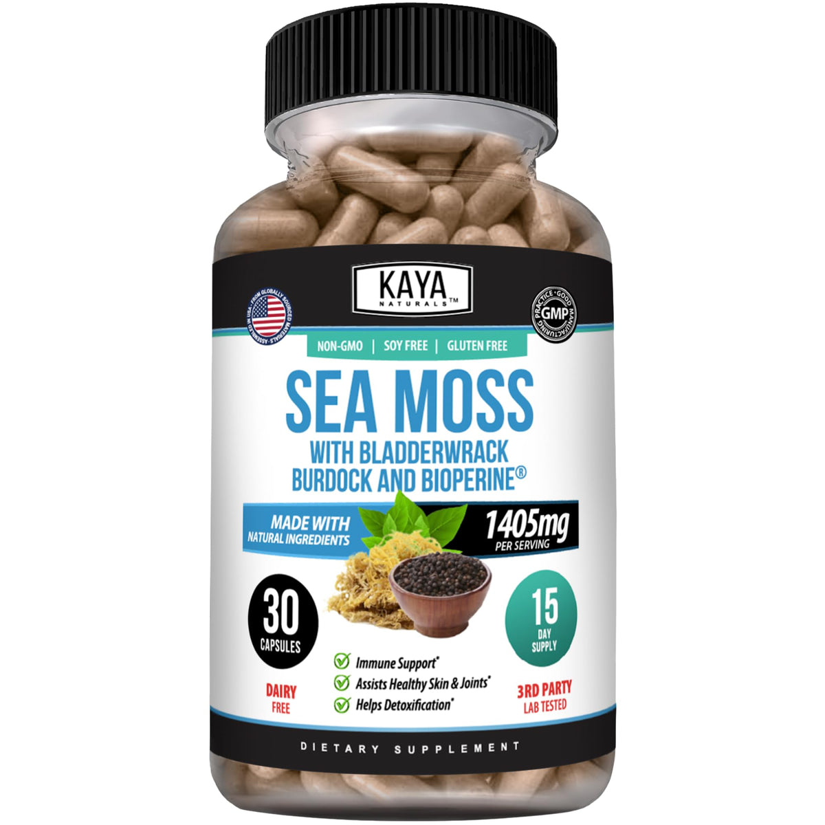 Gélules de mousse de mer Kaya Naturals vue de face