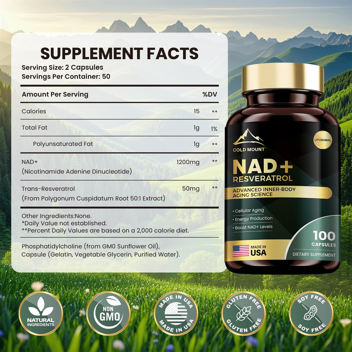 Gélules de NAD+ liposomal sur un fond blanc