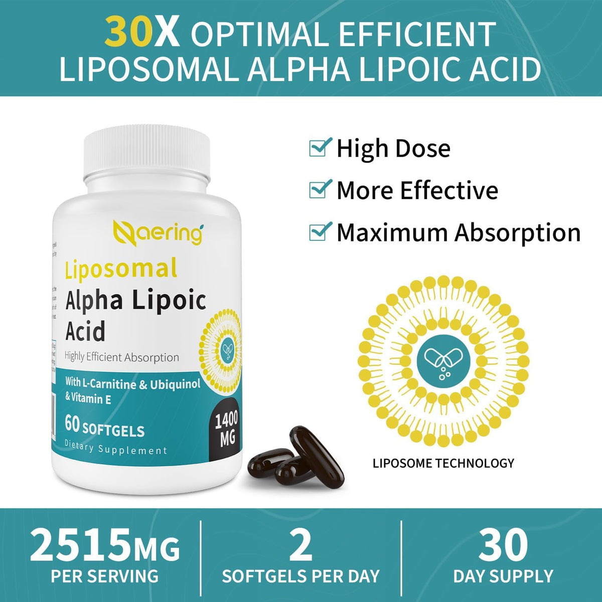 Gélules de Naering Acide Alpha-Lipoïque 1400mg dans la main