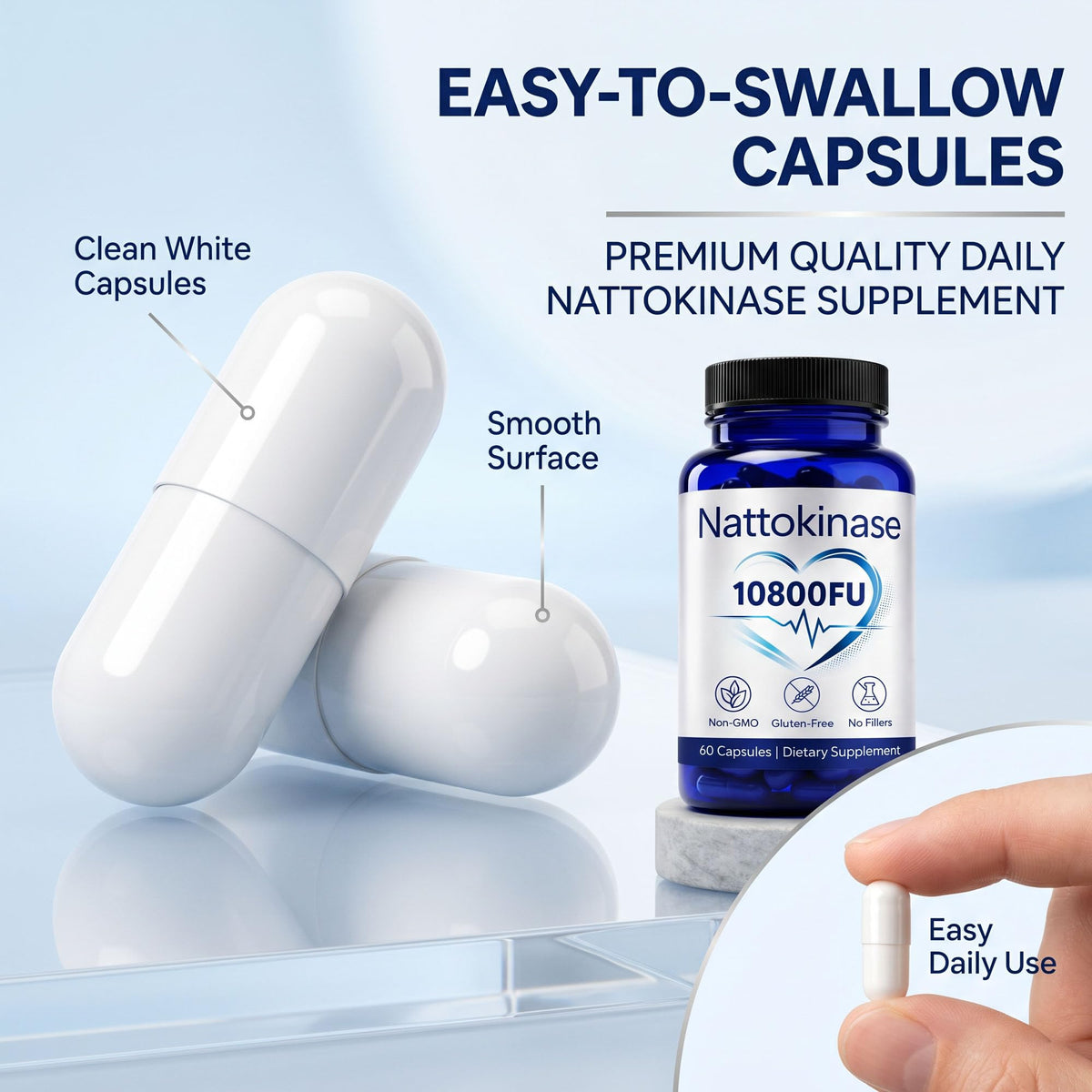 Gélules de Nattokinase 10800 FU sur fond blanc