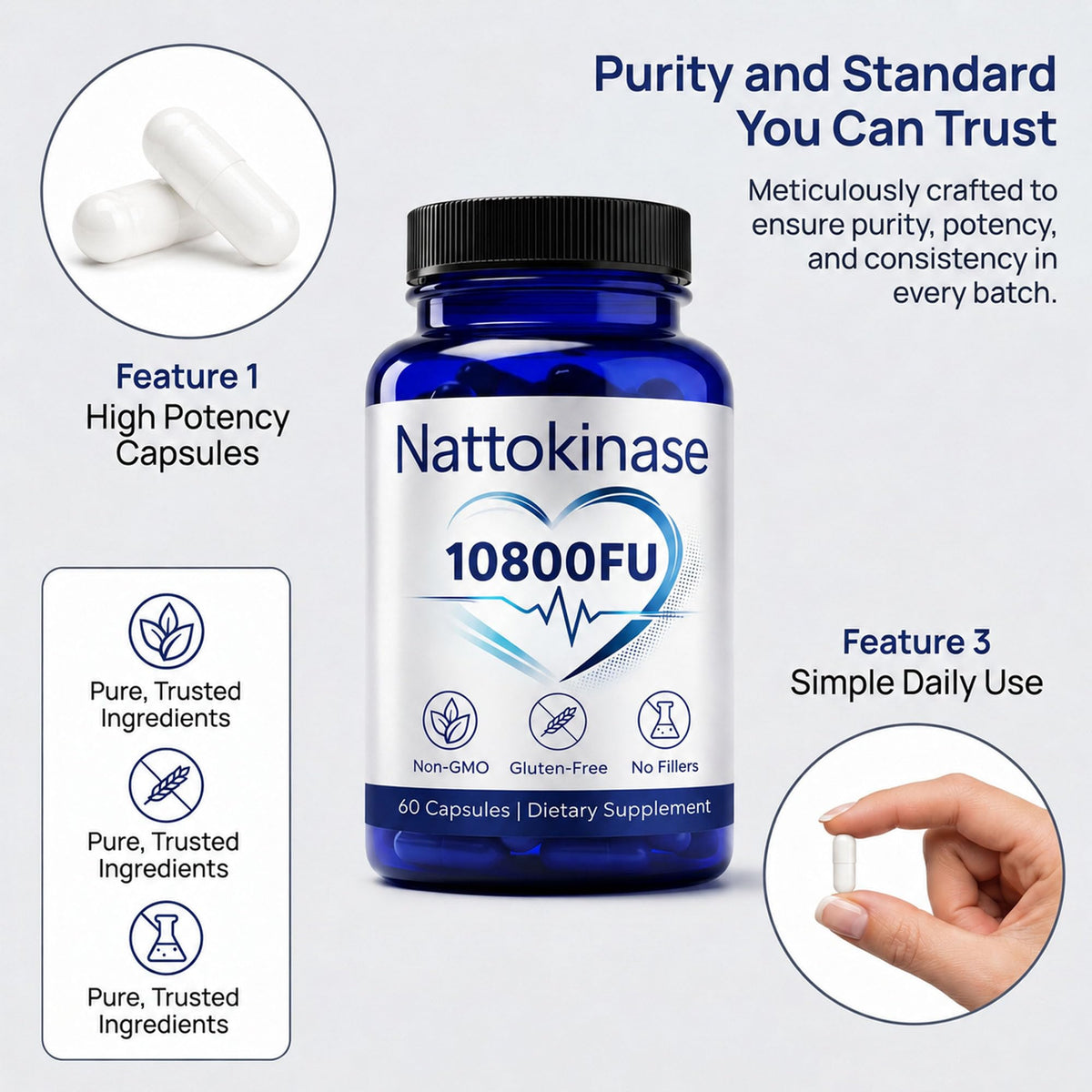 Gélules de Nattokinase 10800 FU VOSETOKELA à côté d'une tasse de thé