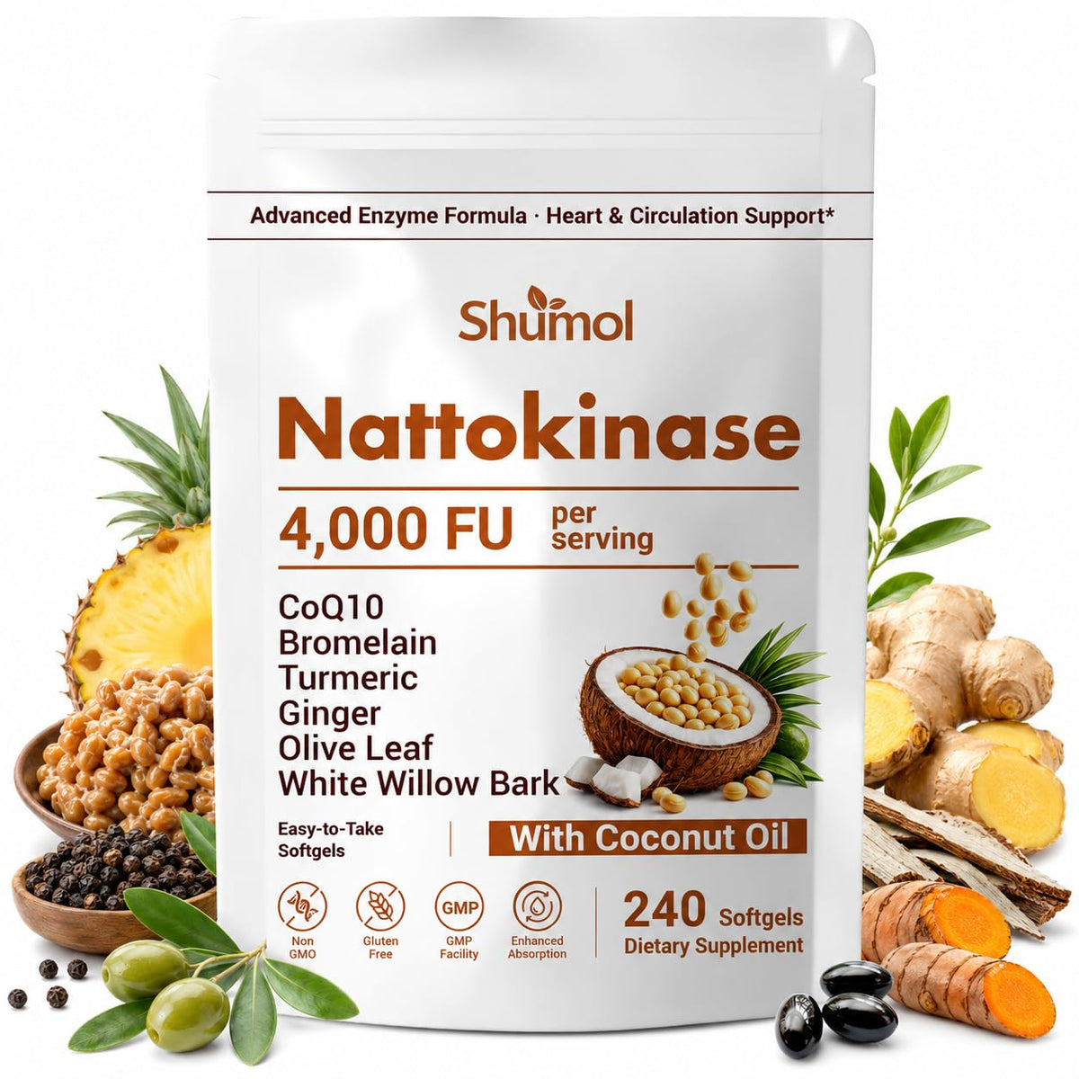 Gélules de Nattokinase Shumol 240 softgels vue de face