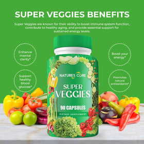 Gélules de Nature's Core Complément Alimentaire Fruits et Légumes versées sur une table